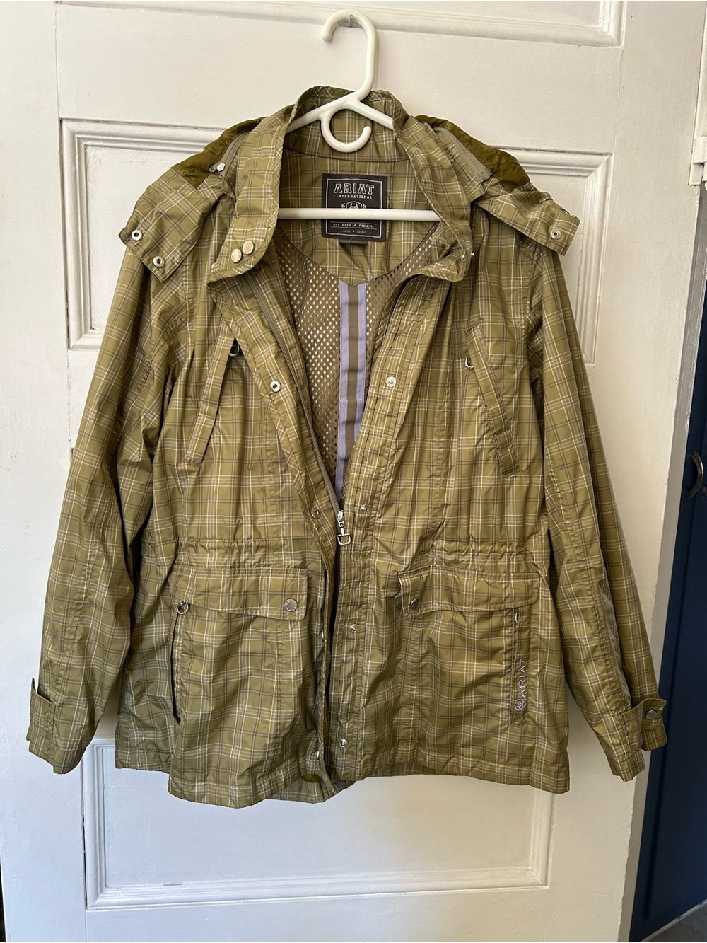 Ariat Women’s Olive Plaid Rain Jacket with Hood